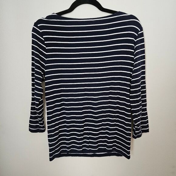 Dip Top Striped Navy White 3/4 Sleeves Crewneck Casual Neutral Comfy Staple - Picture 4 of 7